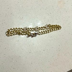 Gold plated three charmed diamond butterfly chained necklace